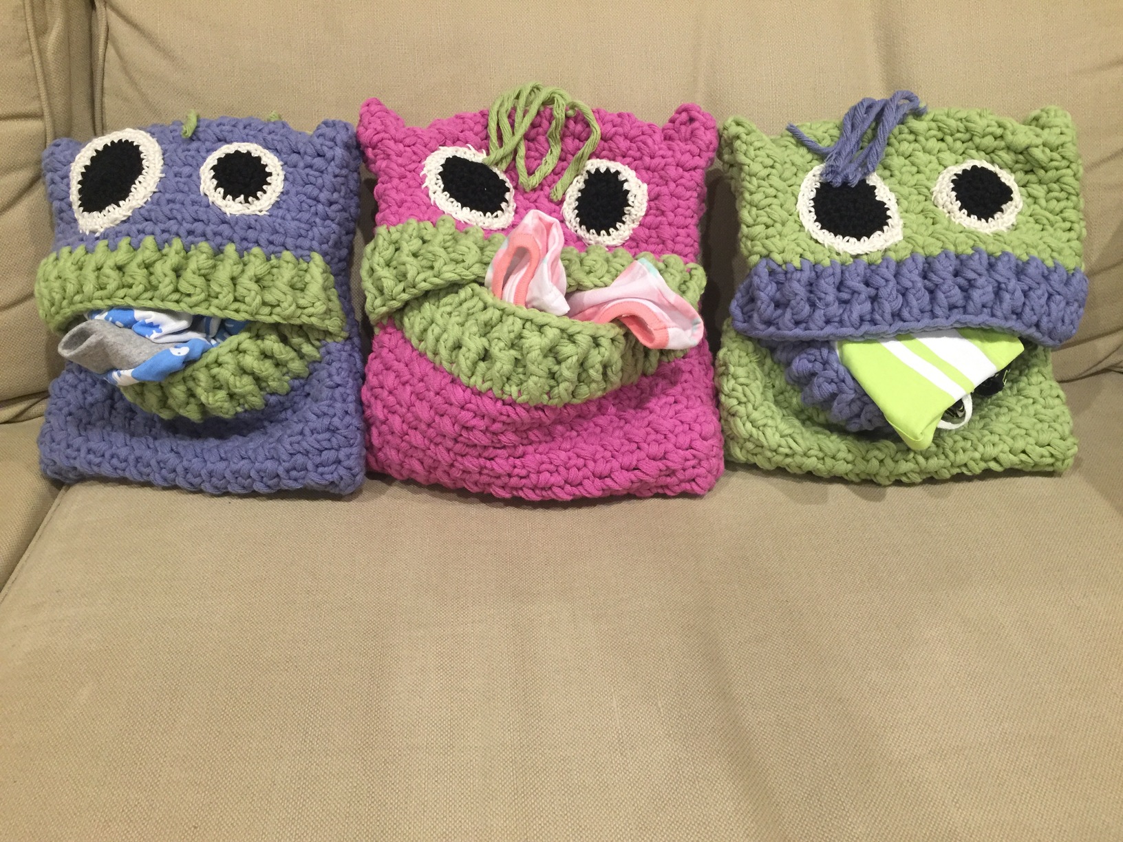 crocheted pyjama monsters