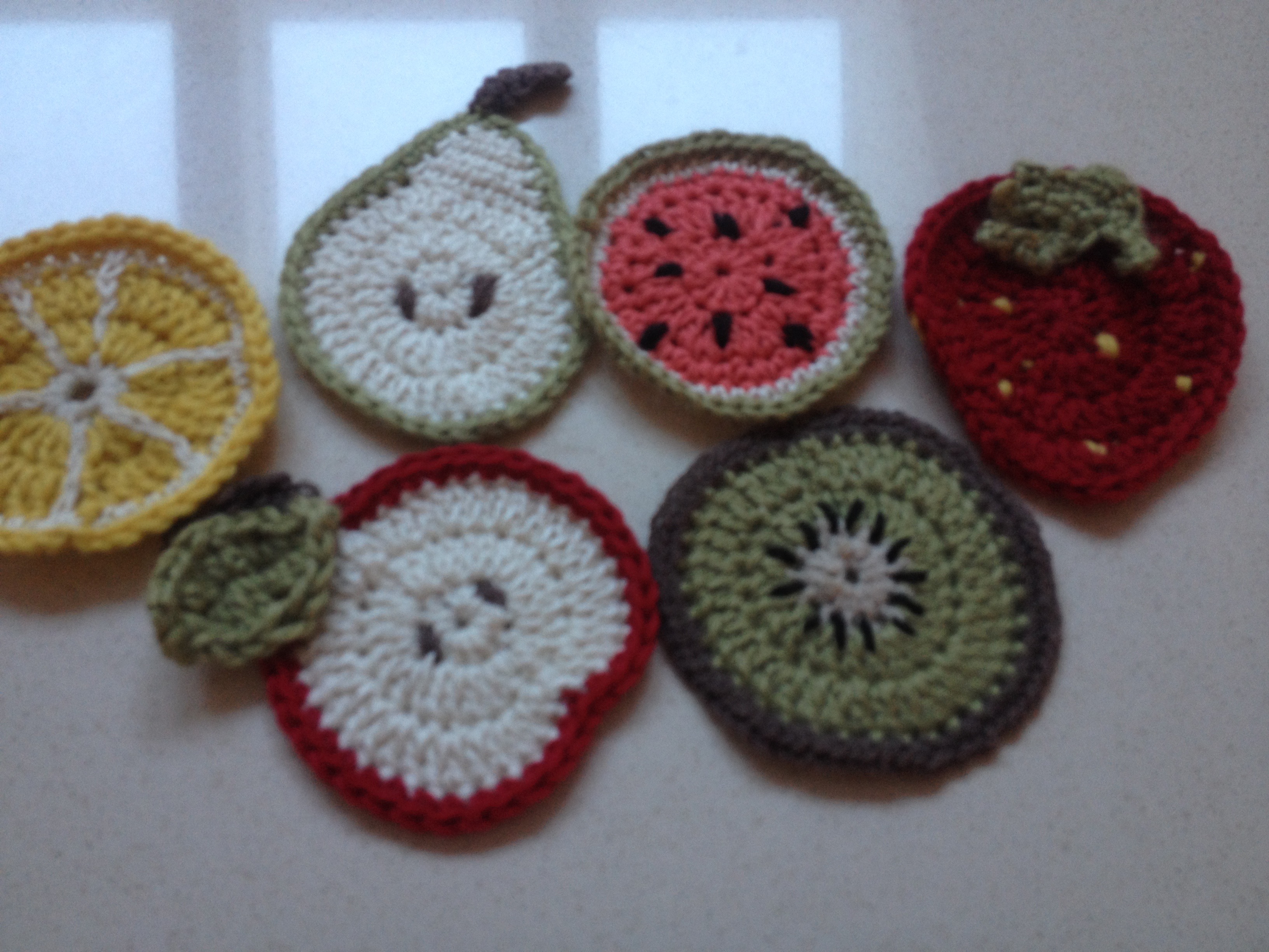 crocheted fruit coasters